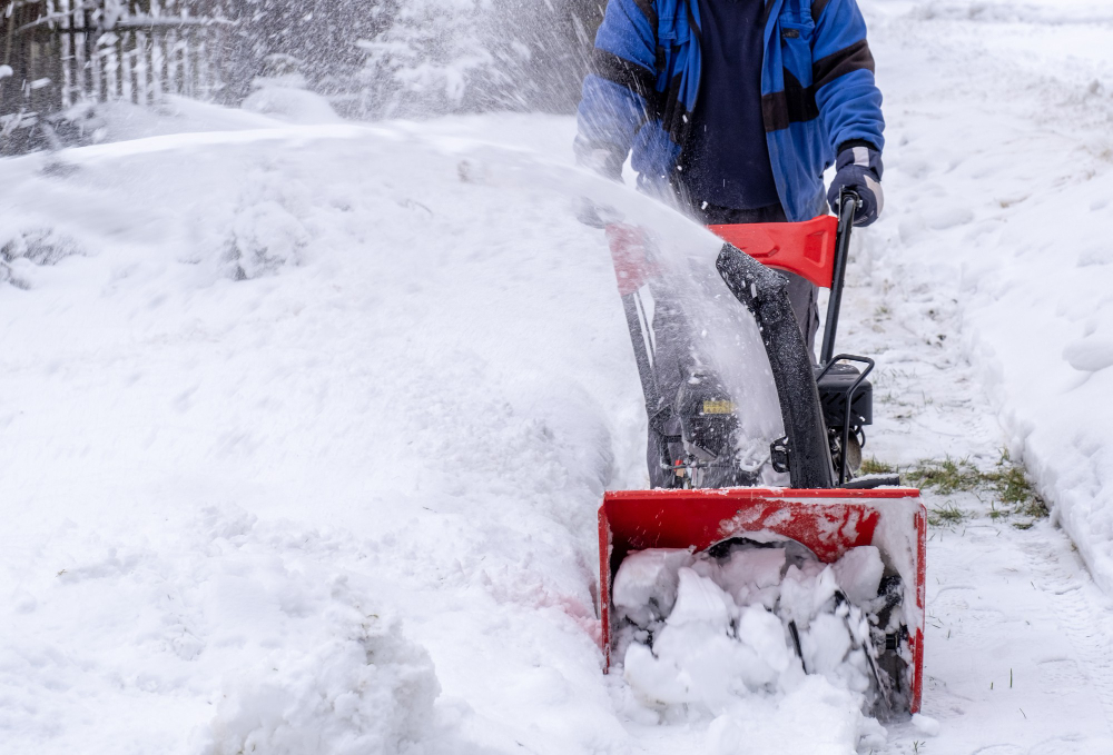 Shovel in a snowy landscape during winter